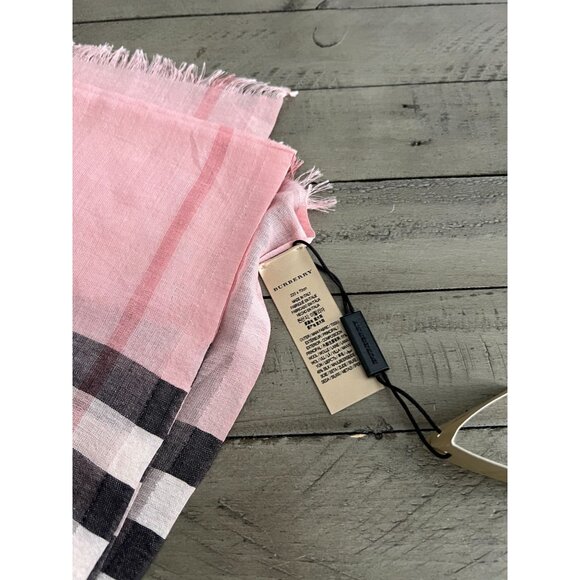 NEW BURBERRY Giant Check Wool Silk Gauze Scarf Ash Rose 220x70cm - Picture 11 of 13